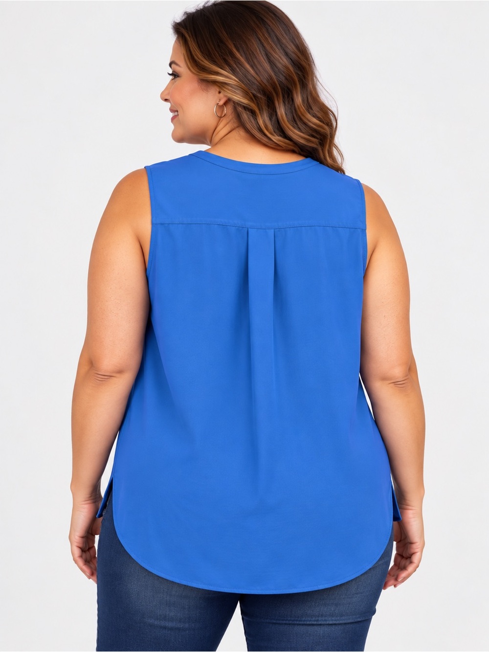 Women's Royal Blue Sleeveless Zip Neck Blouse High Low Hem Medium - Picture 3 of 5